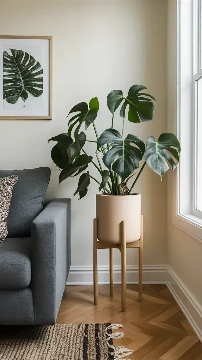 trailing indoor plant on shelf adding warmth to apartment decor