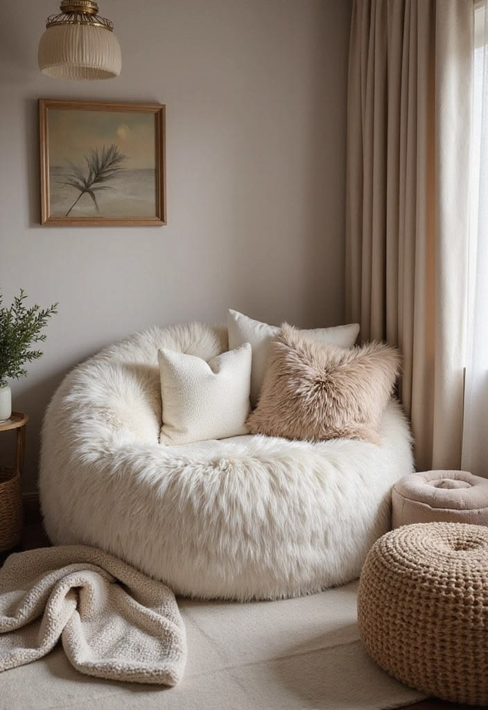 Soft cozy chair placed near window creating a reading nook in a small apartment